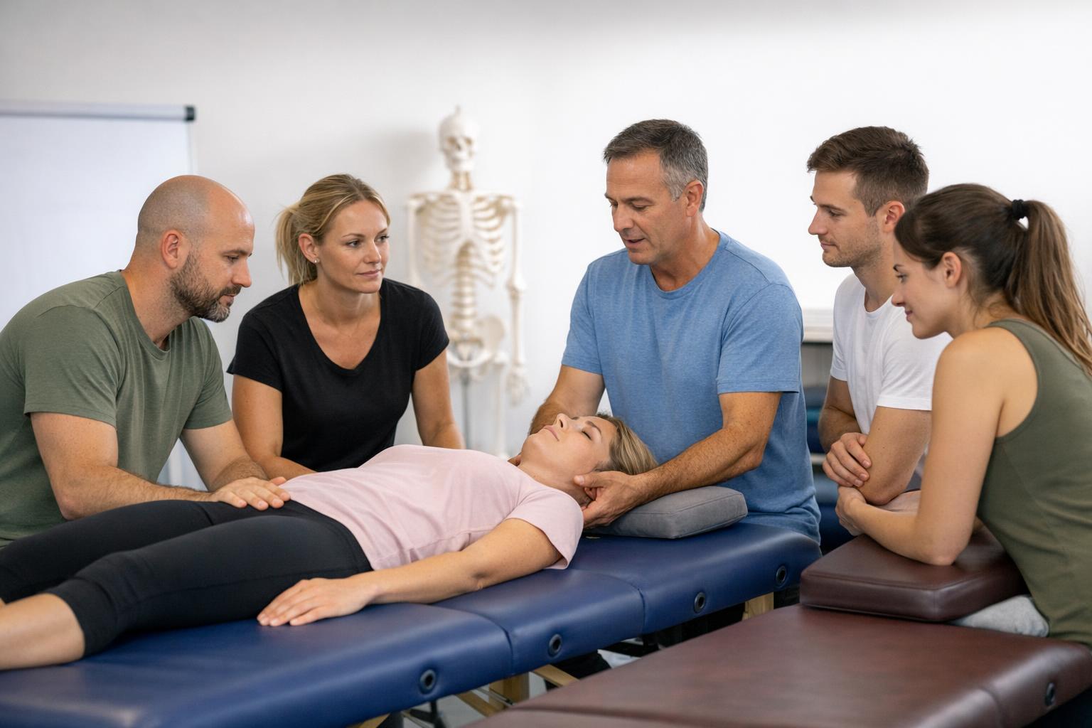 uczestnicy kursu praktycznego nad stołem terapeutycznym