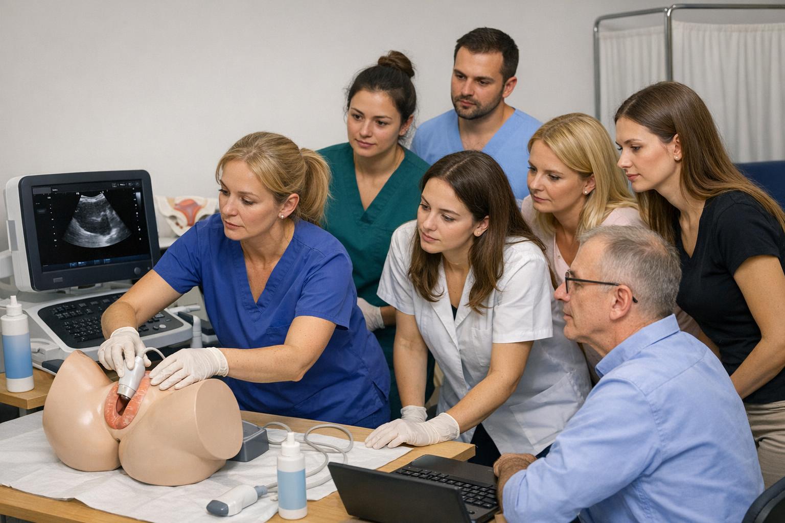 Zdjęcie: grupa uczestników szkolenia z uroginekologii podczas warsztatów praktycznych